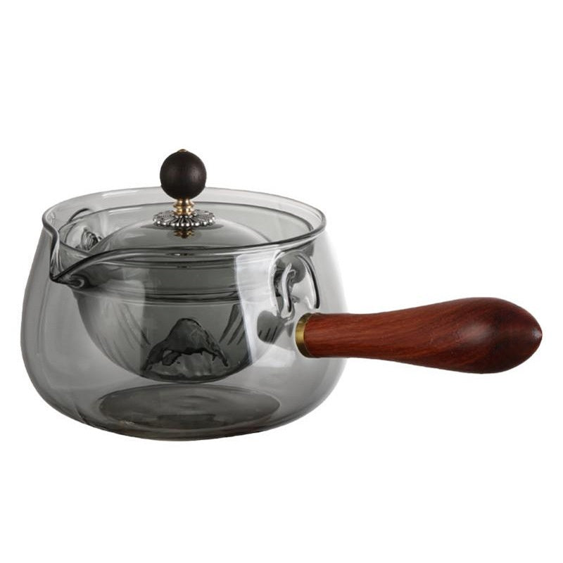 Elegant Semi-Automatic Rotary Glass Teapot with Infuser and Wooden Handle – Perfect for Home and Office Tea Lovers!