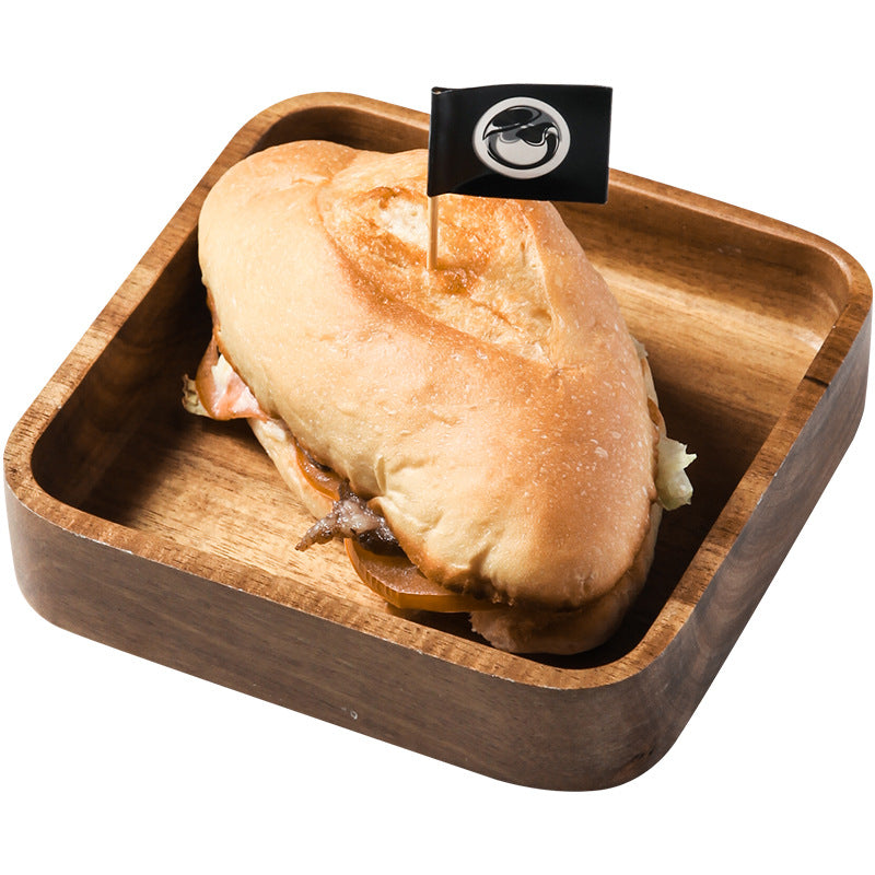 Japanese Style Hand-Painted Wooden Dish (Deep Square)