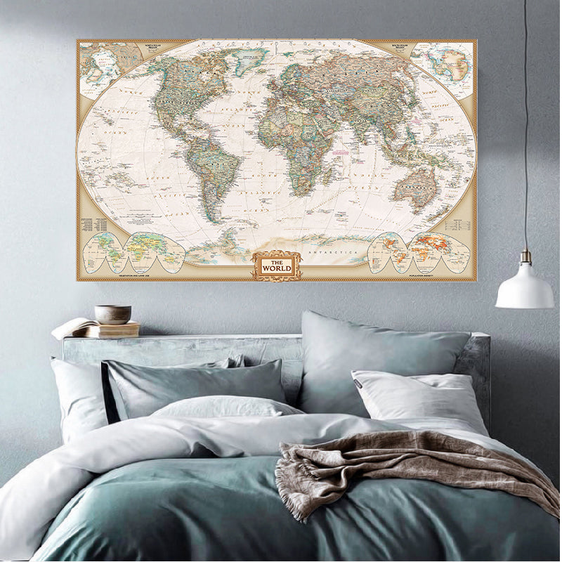 Frameless World Map Canvas Wall Art | Modern Decor | Vintage