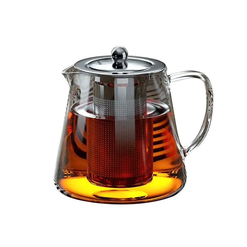 Heat Resistant Glass Teapot with Stainless Steel Infuser – Kung Fu Tea Pot for Puer & Oolong Tea (Flower Glass Kettle)