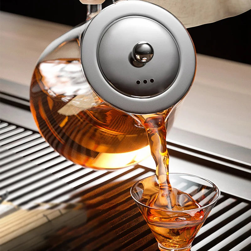 Heat Resistant Glass Teapot with Stainless Steel Infuser – Kung Fu Tea Pot for Puer & Oolong Tea (Flower Glass Kettle)