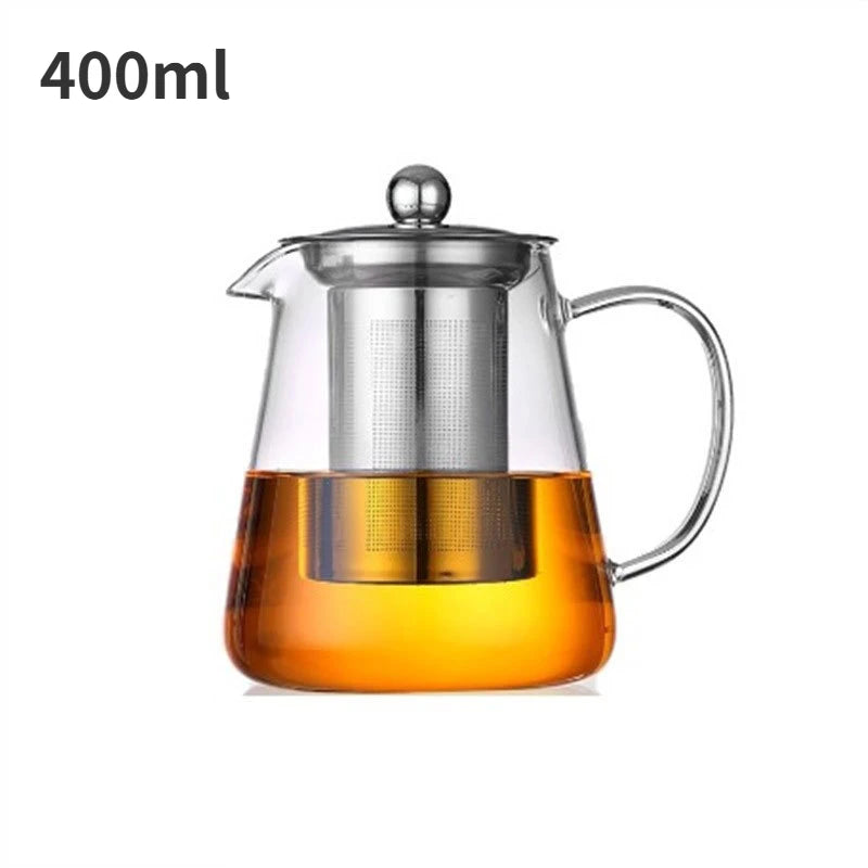 Heat Resistant Glass Teapot with Stainless Steel Infuser – Kung Fu Tea Pot for Puer & Oolong Tea (Flower Glass Kettle)