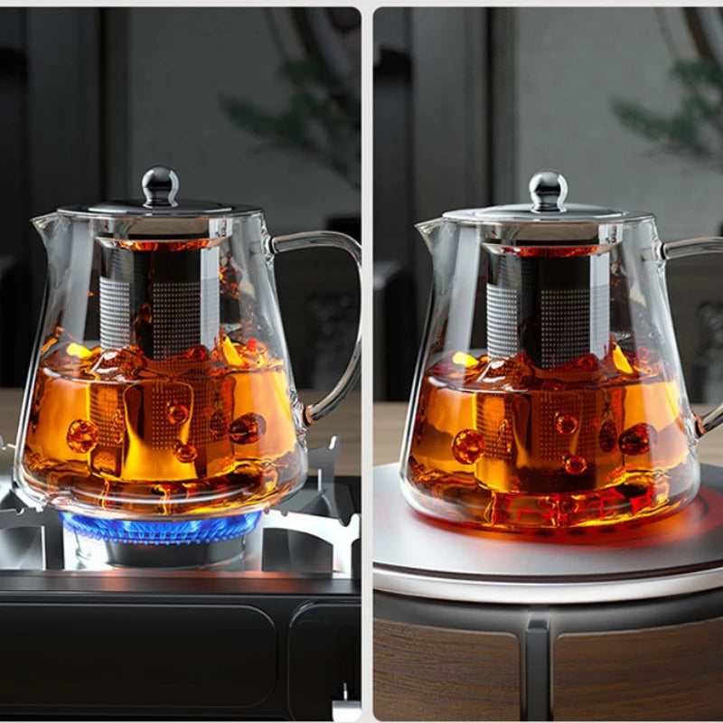 Heat Resistant Glass Teapot with Stainless Steel Infuser – Kung Fu Tea Pot for Puer & Oolong Tea (Flower Glass Kettle)