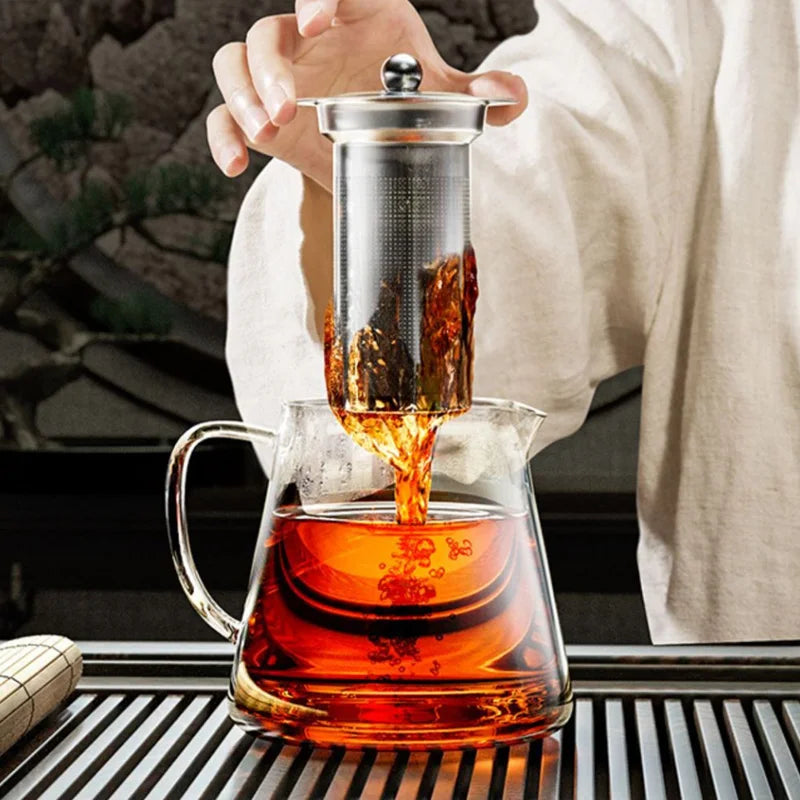 Heat Resistant Glass Teapot with Stainless Steel Infuser – Kung Fu Tea Pot for Puer & Oolong Tea (Flower Glass Kettle)