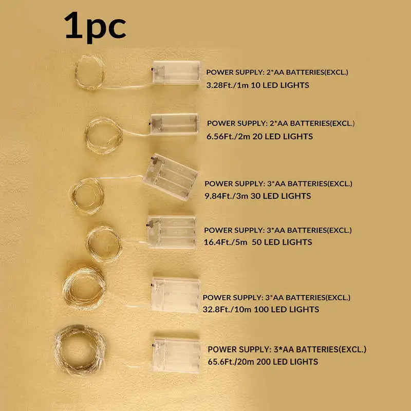 Twinkling Fairy Copper Wire Lights: 1-10M Battery Glow for Magical Bedrooms, Gardens & Parties!