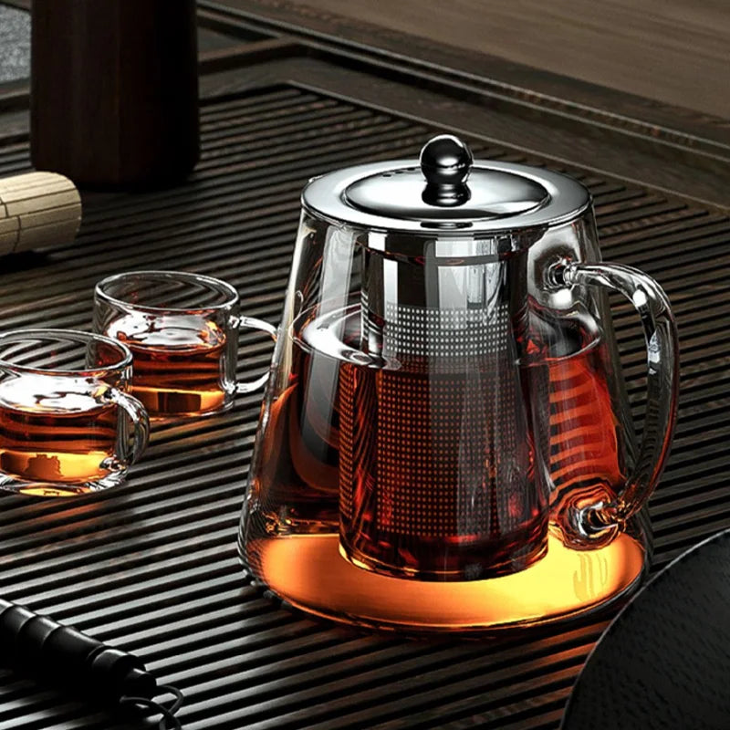 Heat Resistant Glass Teapot with Stainless Steel Infuser – Kung Fu Tea Pot for Puer & Oolong Tea (Flower Glass Kettle)