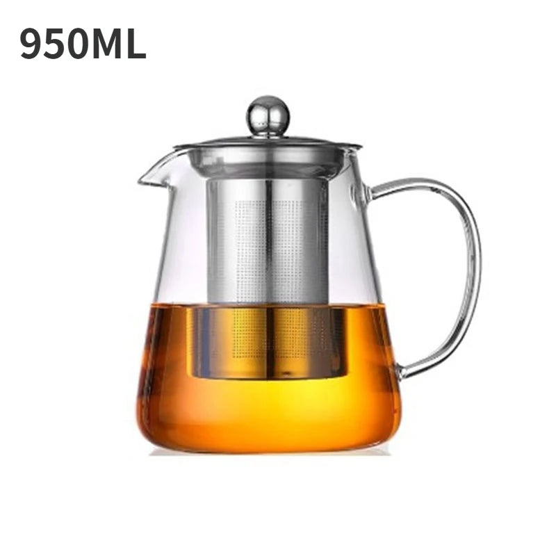 Heat Resistant Glass Teapot with Stainless Steel Infuser – Kung Fu Tea Pot for Puer & Oolong Tea (Flower Glass Kettle)