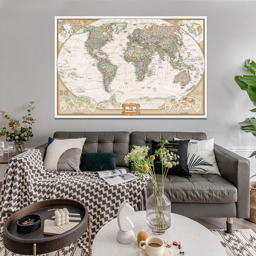 Frameless World Map Canvas Wall Art | Modern Decor | Vintage